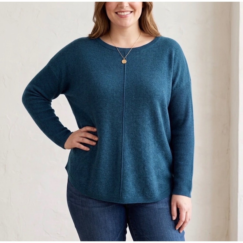Lord & Taylor Cashmere Sweater Women 1X Teal Blue Oversized Cozy Luxe